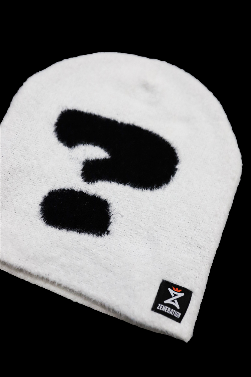 "?" Cuffless Beanie - Frosty White