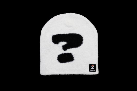 "?" Cuffless Beanie - Frosty White